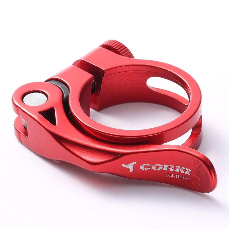corki مشبك عمود مقعد الدراجة Corki Quick Release 31.8MM، ألمنيوم مؤكسد بالرملي أحمر KC89 - Image 1